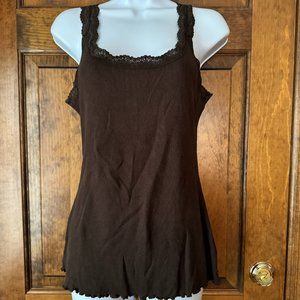 Apt. 9 Brown Camisole/Tank w/Lace Trim Large